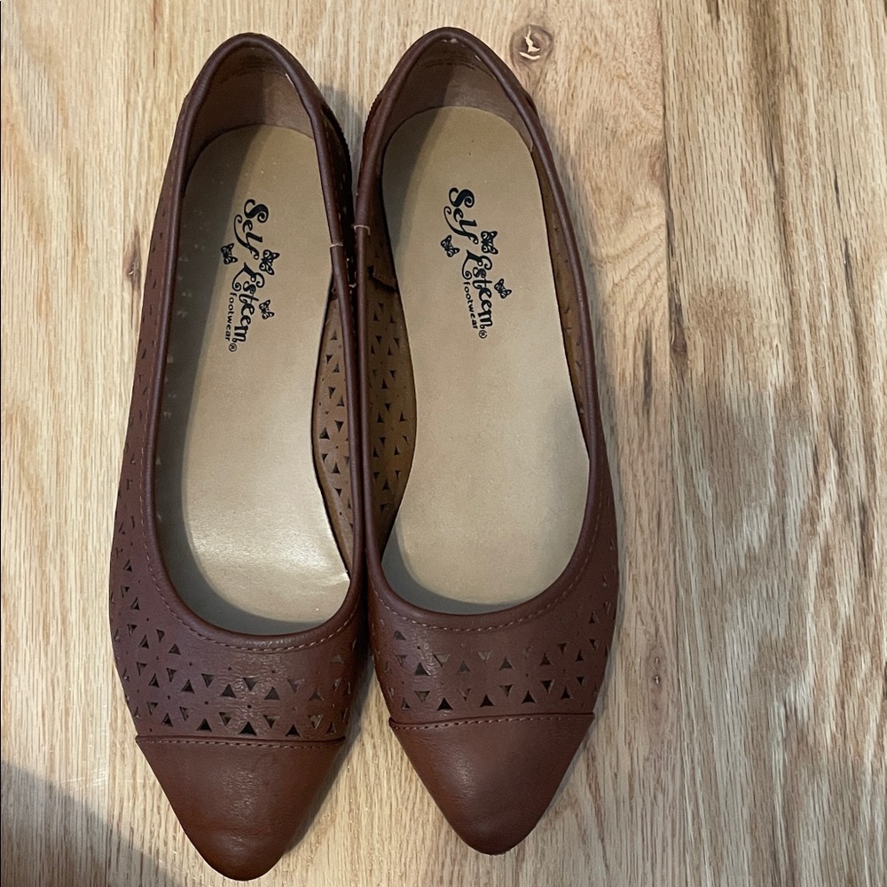 Self Esteem Brown Flats with Cutout Design